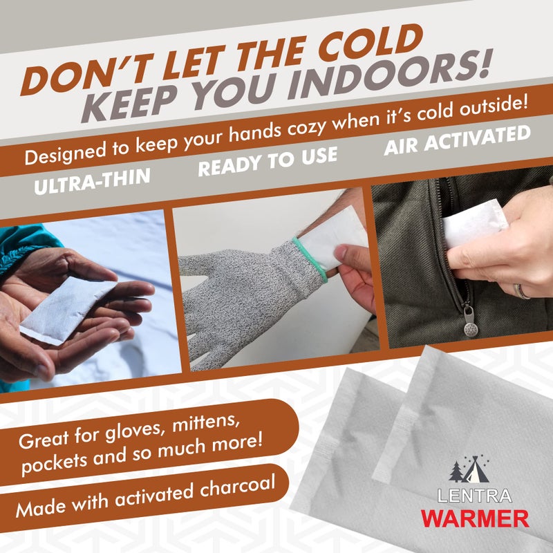 LENTRA Hot Hand Warmers - 50 Count - 10 Hours Long Lasting Heat, Safe Natural Odorless Air Activated Heat Packs for Hands, Toes and Body - TSA Approved - Image 4